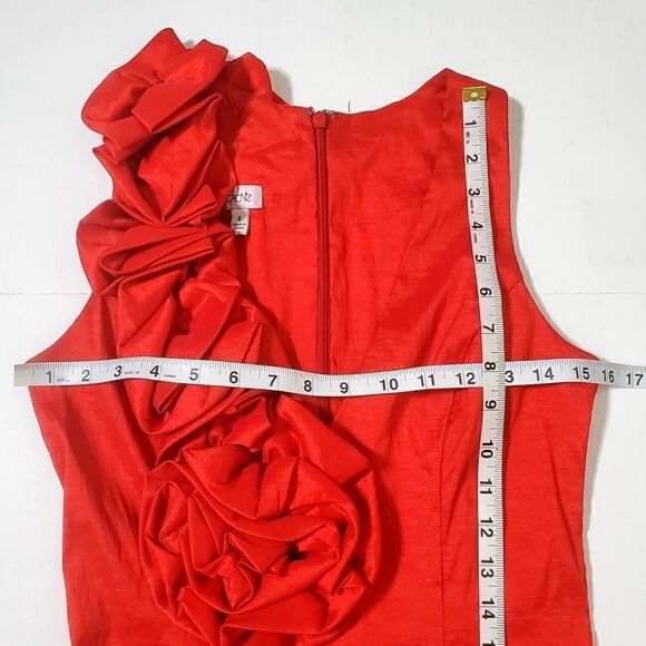 VTG CACHE Rosette Cocktail Dress Size 6 Red Stretchy 3D V-Neck Sleeveless Womens - Picture 8 of 11